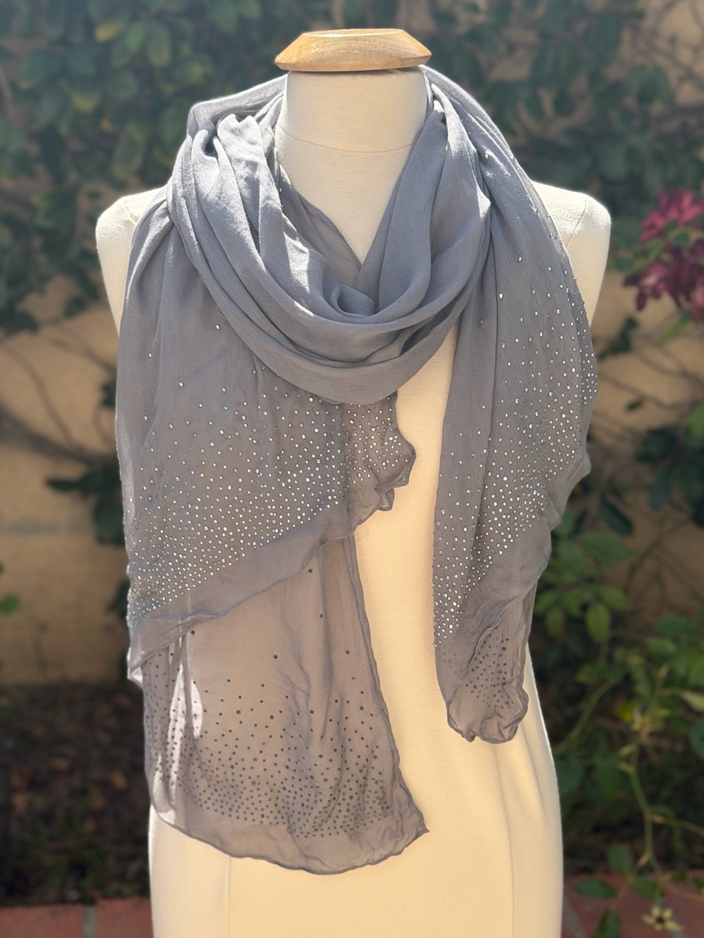 Embellished Light Gray Women's Scarf - Elegant Draped Wrap